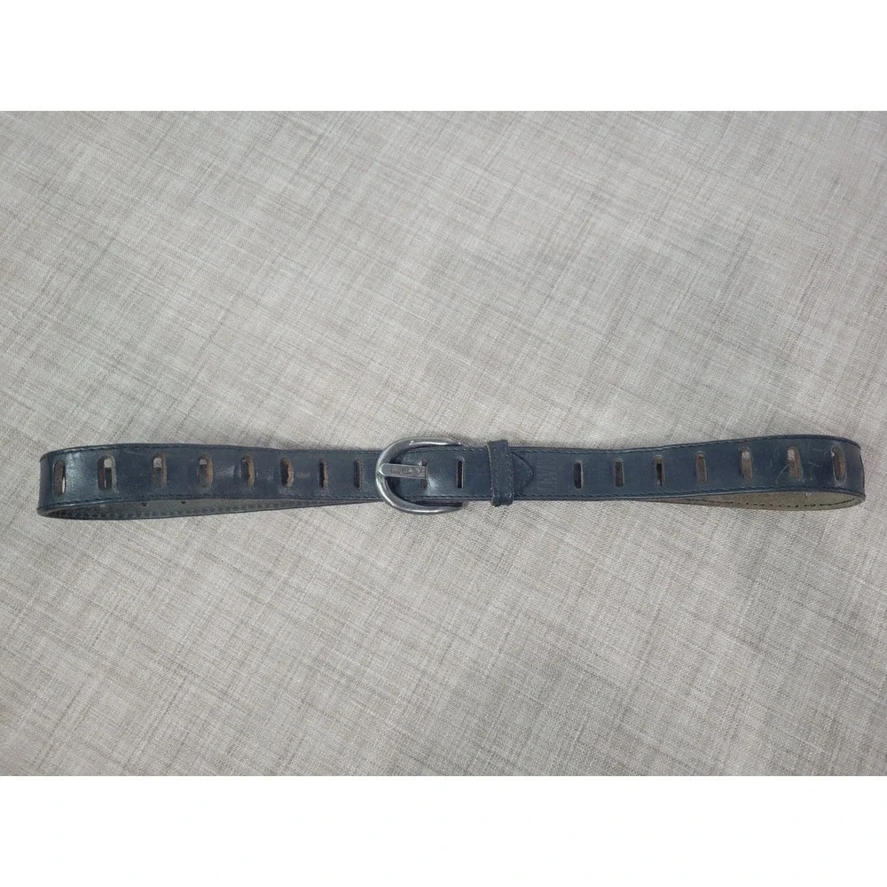 Vtg Levis Mens Black Leather Cutout Belt Silver Horseshoe Buckle Sz Large 1866